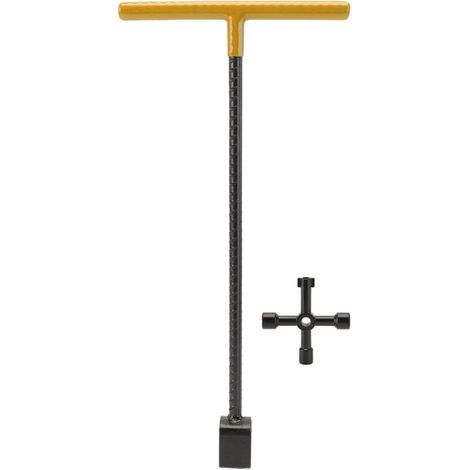 ,Clé à clé multifonctionnelle en T pour compteur d'eau en acier avec outil utilitaire à 4 voies pour robinets de vannes jaune (1/5)