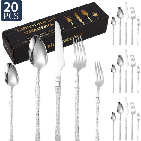 Ménagère 20 Pièces en Inox avec Finition Miroir, Set de Couverts Élégant pour Repas Quotidiens (1/5)