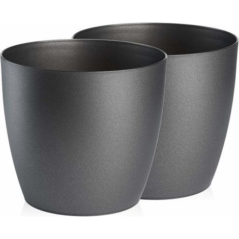 Blumentopf, Kunststoff-Pflanzentopf, 2er-Set, runde Form, Topfabdeckung (Graphit, ø 20 cm) (1/3)