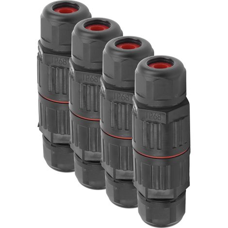 Lot de 4 connecteurs étanches 3 broches (1 entrée, 1 sortie) pour éclairage LED extérieur (jardin, rue) IP68