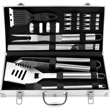 Kit barbecue 20 pièces - ustensiles de barbecue en acier inoxydable dans un boîtier en aluminium - kit d'outils de barbecue