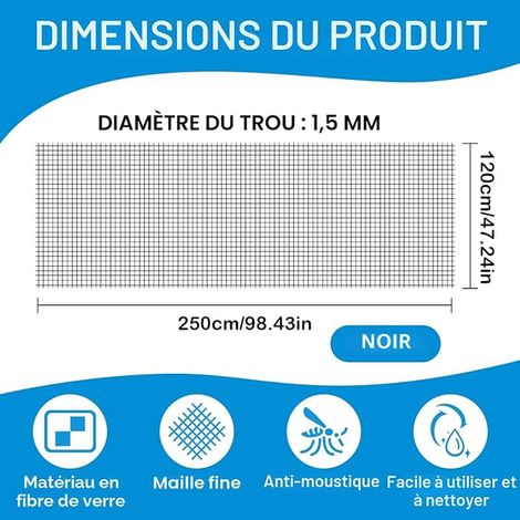 Mosquito Net Window 120 x 250 cm, Fibreglass Mosquito Net, Roll-Up Insect Screen for Doors and Windows Bay Window (Black) (1/3)