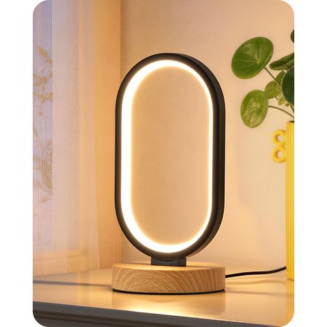 EDISHINE Lampe de Table LED Ovale, Dimmable Tactile & Fonction Mémoire, 3000K/4000K/6500K, Socle Métallique avec Finition Bois, Lampe Moderne 12W pour Chambre, Salon, Bureau (1/5)
