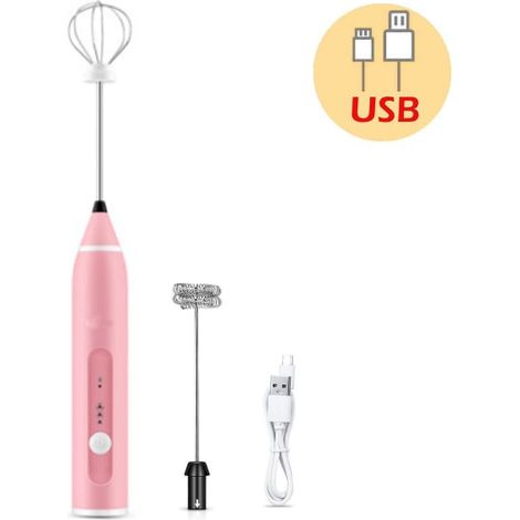 Mousseur à lait électrique USB rechargeable, fouet à lait, mousseur noir rose (1/5)