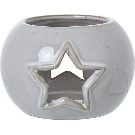 Star Cut-Out Round Tealight Holder - Ceramic - L9 x W9 x H6 cm - White