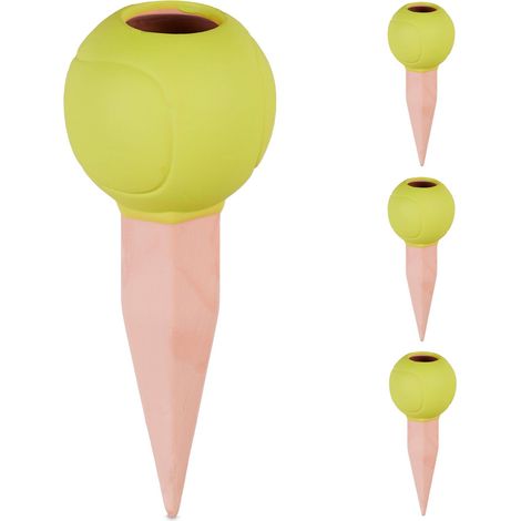 Relaxdays Sfere da Irrigazione a Goccia, Set da 4, Coni per Bottiglie da 1,5 Litri, Pallina da Tennis, Terracotta Giallo (1/5)