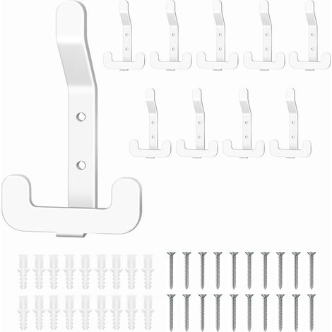 Paquet de 10 crochets muraux en acier inoxydable, pour chambre à coucher, salle de bain, cuisine, blanc (1/5)