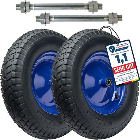 Garronda 2er Pack Ersatzrad Schubkarre 4.80/4.00-8 Schubkarrenrad Ø 390 mm Luftreifen 6PR Reifen bis 250 kg mit Achse Stahlfelge Kugellager für Gartenwagen Hof Baustelle GD-0163, Schwarz-Blau