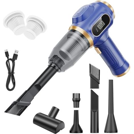 Aspirateur de Voiture Portable - Mini Aspirateur Main Sans Fil Rechargeable avec Écran LCD et Multi-Buses, Nettoyeur Main Haute Puissance pour Voiture, Maison, Bureau, Canapé, Poils d'Animaux, Clavier (1/5)