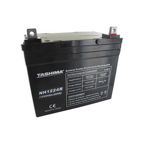 Batería Tashima AGM 100% impermeable 12V, 24A para tractor. L: 195, L: 130, H: 180, + a la derecha. - Batería para poner en ácido Ava
