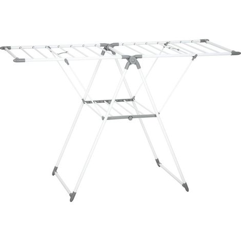Étendoir à linge pliable à 2 niveaux, longueur de séchage de 1,565 m, ailettes réglables, blanc de haute qualité et design élégant (1/5)