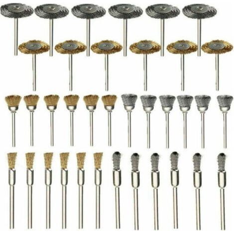 Set of 36 stainless steel wire brushes for drill and rotary tools. (1/5)