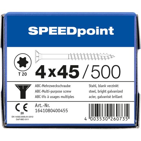 ABC 4x45 Speedpoint Universalschraube TX Verzinkt Teilgewinde Senkkopf