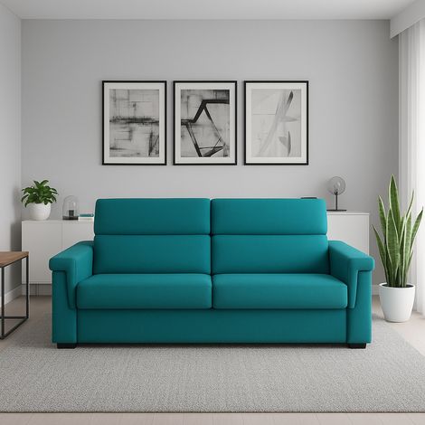 Sofá Fijo 2 Plazas Flaibano, Desenfundable, Hidrófugo Made in Italy, Lavable, 205x95x100h cm Azul (1/4)