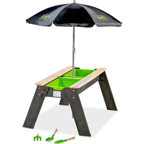 EXIT Aksent Sand & Water Table with Parasol and Gardening Tools