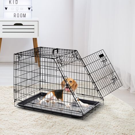 Cage de transport pour chien taille L dim. 77L x 47l x 55H cm métal noir (1/4)