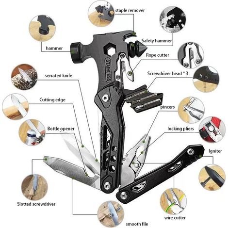 Marteau multifonction à clé réglable, marteau brise-vitre pliable pour la sécurité des véhicules (1/5)