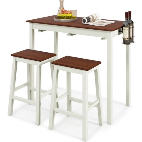3-Piece Bar Table Set Kitchen Counter Height Pub Table W/Bar Stools Space-Saving (1/5)