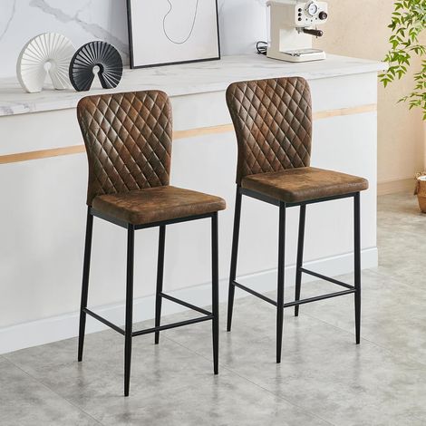JYMTOM Set di 2 sgabelli da bar in finta pelle con sgabello da bagno con sedile imbottito e struttura in metallo - Progettati per ristorazione, cucina, bar, bistrot e ristorante (marrone) (1/5)
