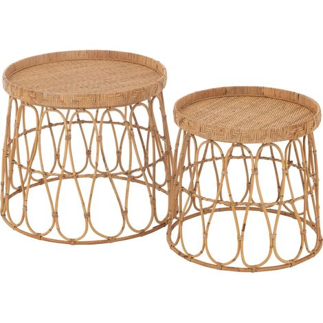 Lot de 2 tables basses rondes 50,5 et 40,5 cm en rotin naturel (1/4)