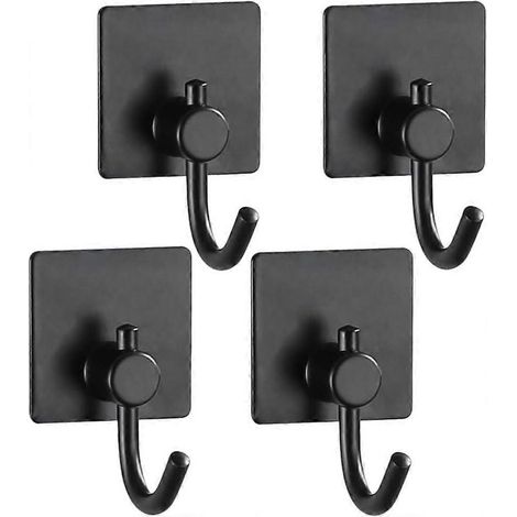 Lot de 4 crochets adhésifs pour serviettes de bain, patères murales, crochets adhésifs noirs pour peignoirs, idéal pour la cuisine, le couloir et la salle de bain. (1/5)