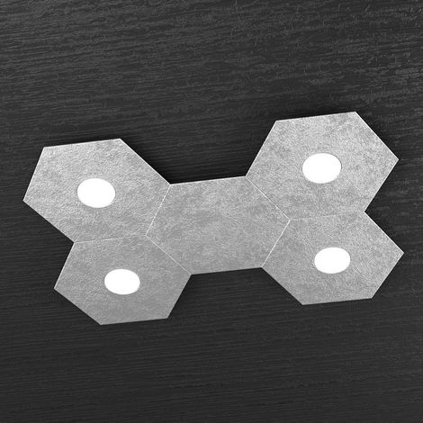 Plafoniera Moderna 5 Moduli Hexagon Metallo Foglia Argento 4 Luci Led 12X4W (1/3)