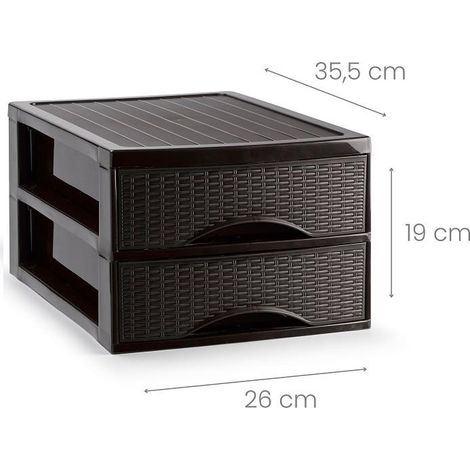 Cassettiera Organizer Effetto Rattan 2 Cassetti Wenge 26 x 35 x 19 cm (1/2)