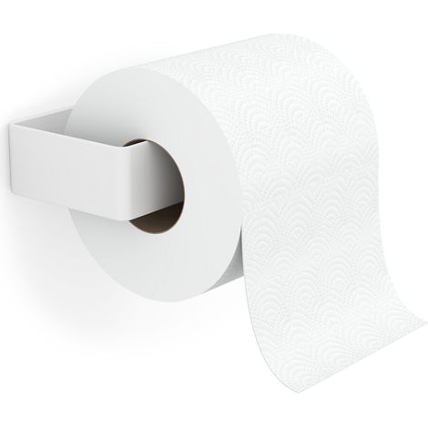 Porte-rouleau papier toilette adhésif en acier et finition blanc mat Poids maximum : 1,5 kg Mesures 13x3x7cm Comprend un adhésif extra fort et des vis pour que vous puissiez choisir comment le fixe (1/5)