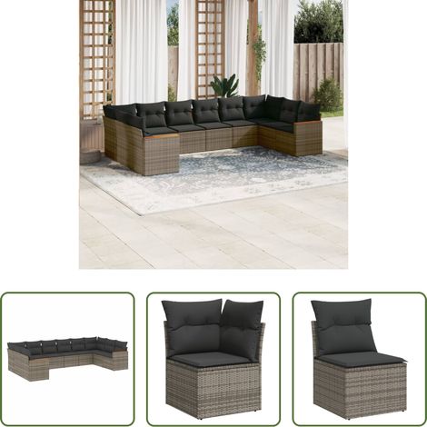 Rattanmöbel -  10-tlg. Garten-Sofagarnitur mit Kissen Grau Poly Rattan (1/5)