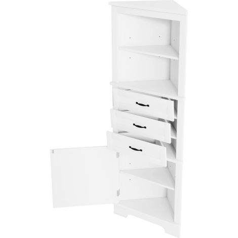 Mueble esquinero de baño 57,7 x 46 x 167,5 cm en MDF blanco con 3 cajones y 1 puerta (1/5)
