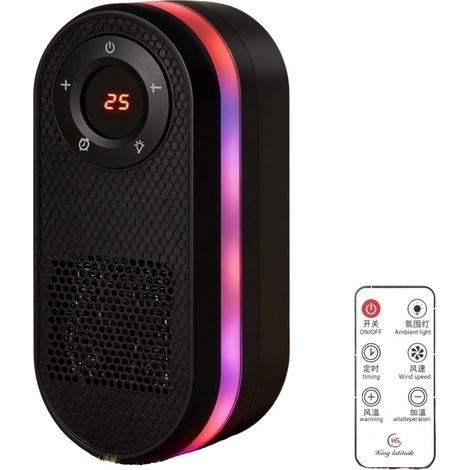 Radiateur D'Appoint Électrique, Portable Mini Ventilateur De Chauffage Avec Affichage LED, Télécommande Et Minuterie, Rotation À 180°, Mural Chauffage D'espace Pour Bureau, Chambre Et Salon (1/5)