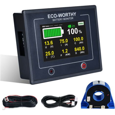 ECO-WORTHY 100V Digitaler LCD Batterie Monitor Berührbare Kapazität Voltmeter Analysator 200A (1/5)