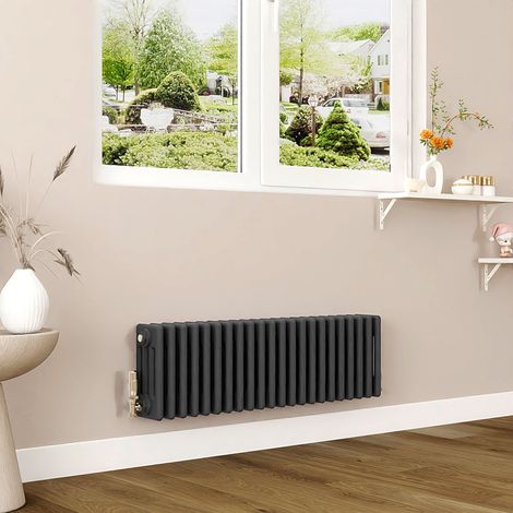 AICA 300x1010mm Anthracite Horizontal Traditional Radiator Cast Iron 4 Column Heating UK