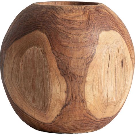 Vase en teck finition vieillie style ethnique marron - Marron teck finition vieillie (1/2)