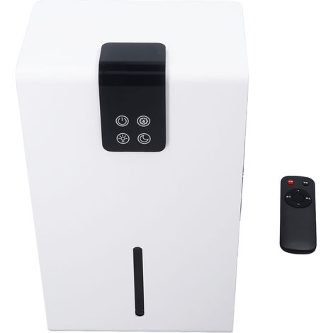 Déshumidificateur avec réservoir d'eau de 2,8 L (95 oz), capacité de traitement de 74 m² (800 pi²), éclairage LED 7 couleurs, arrêt automatique silencieux et télécommande. Alimentation : 110-220 V CA. (1/5)