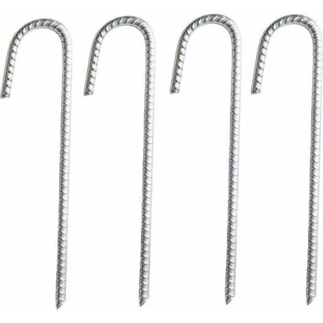 Lot de 4 Piquets d’Ancrage en Acier Galvanisé, Barres en J Robustes pour Tentes, Chapiteaux, Trampolines, Camping et Filets (1/4)