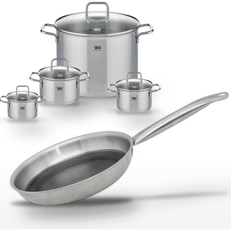 Lot de 4 Faitouts en inox Elo Relief Solution avec Poêle 28 cm (1/5)