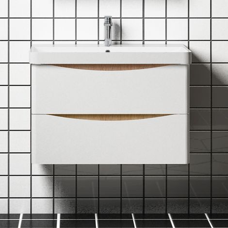 Badmöbel Set Unterschrank Geräuschlos Badezimmer Badmöbel Eiche Weiß Unterschrank mit Waschtisch 80 cm (1/5)