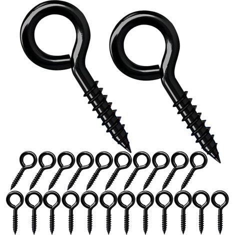 20 Pièces Vis à Oeillet 25mm, Vis à Bague Auto - Taraudeuse, Oeillets Ronds, Vis à Crochet en Métal, Pour la Décoration Intérieure et Extérieure, Noir (1/4)