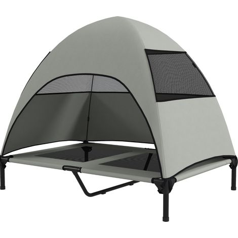 Lettino rialzato da esterno per cani con tettuccio 106 x 76 x 99 cm grigio chiaro MODENUIT (1/4)