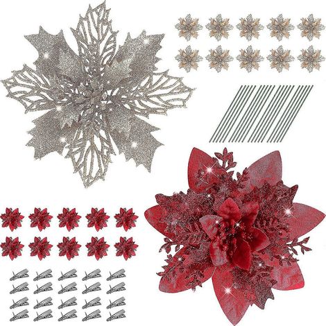 20 flores de Navidad color oro rosa, tipo flor de Pascua, de 5,5/6,3 pulgadas. Adorno para árbol de Navidad. Guirnalda navideña. (1/5)