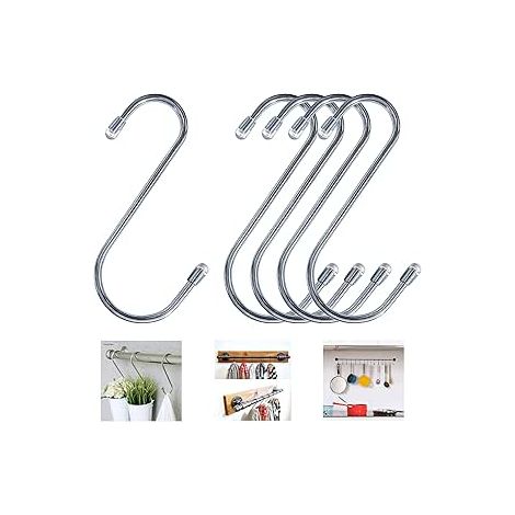 Lot de 12 crochets de suspension en forme de S - 9 cm - Résistants pour cuisine, salle de bain, chambre à coucher et bureau - Argenté (1/4)
