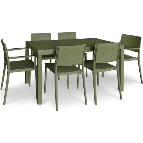 Ensemble table et 4 chaises 2 fauteuils en polypropylène, PATIO