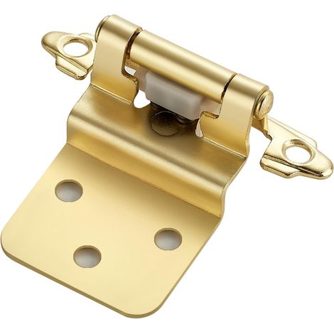 Lot de 4 (2 paires) charnières d'armoire à encastrer de 9,5 mm, charnières à fermeture automatique avec parechocs de porte, laiton satiné doré pour armoires de cuisine, vanités de salle (1/5)