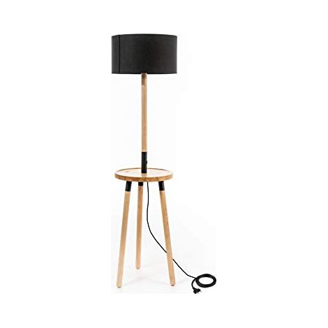 Lampada da terra Acrux in tessuto nero e legno STS (1/4)