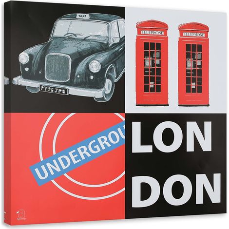 Tableau sur toile Collage rouge de Londres 40x40 (1/5)