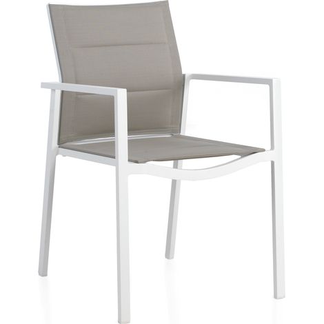 4er-Pack weiße Aluminium-Sessel mit cremefarbener Textilene-Polsterung (Farbe Weiß) (1/3)