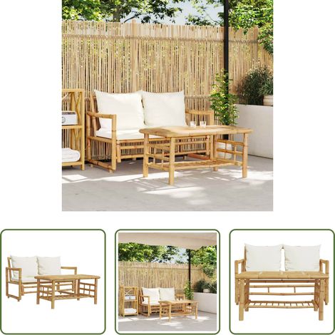 Table de jardin - Ensemble de canapés de jardin 2 pièces avec coussins en bambou (1/5)