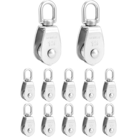 12PCS M15 Poulie de Levage Acier Inoxydable 304 Pivotant à 360° pour Câble Diamètre 6mm Charge 35kg (1/5)
