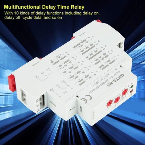 Module de relais, relais temporisé multifonction AC/DC 12V 240V GRT8-M1 avec module de relais de montage sur rail DIN 10 fonctions (1/4)